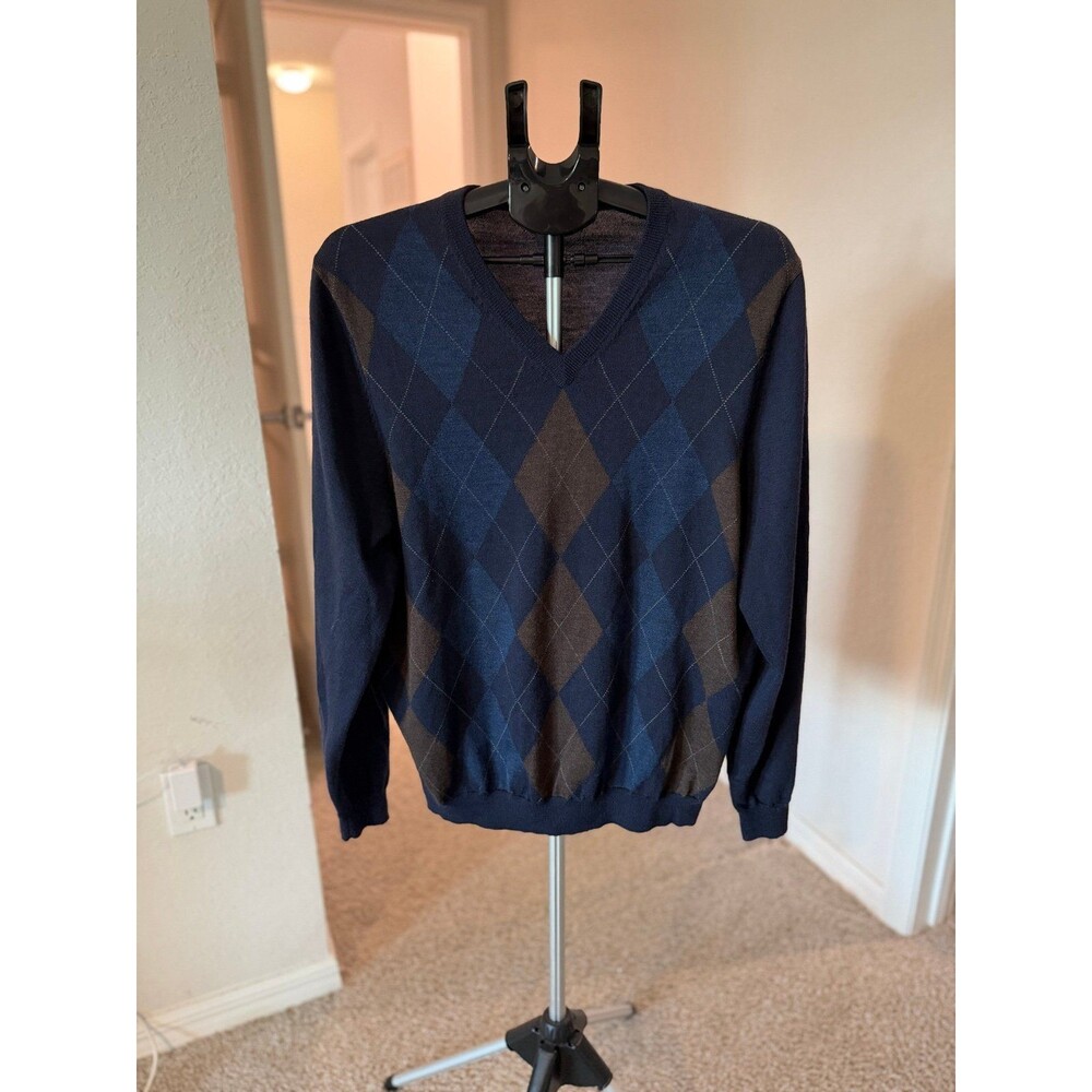 Brooks Brothers Extra Fine Italian Merino Wool Argyle Sweater Men’s Size Large